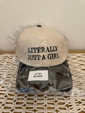 Cream and Black 'Literally Just A Girl' Baseball Cap